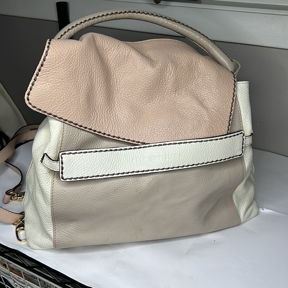 Plinio Visona Beige Peach Stone Pebbled Leather Three Way Bag - Made in Italy - Picture 1 of 16